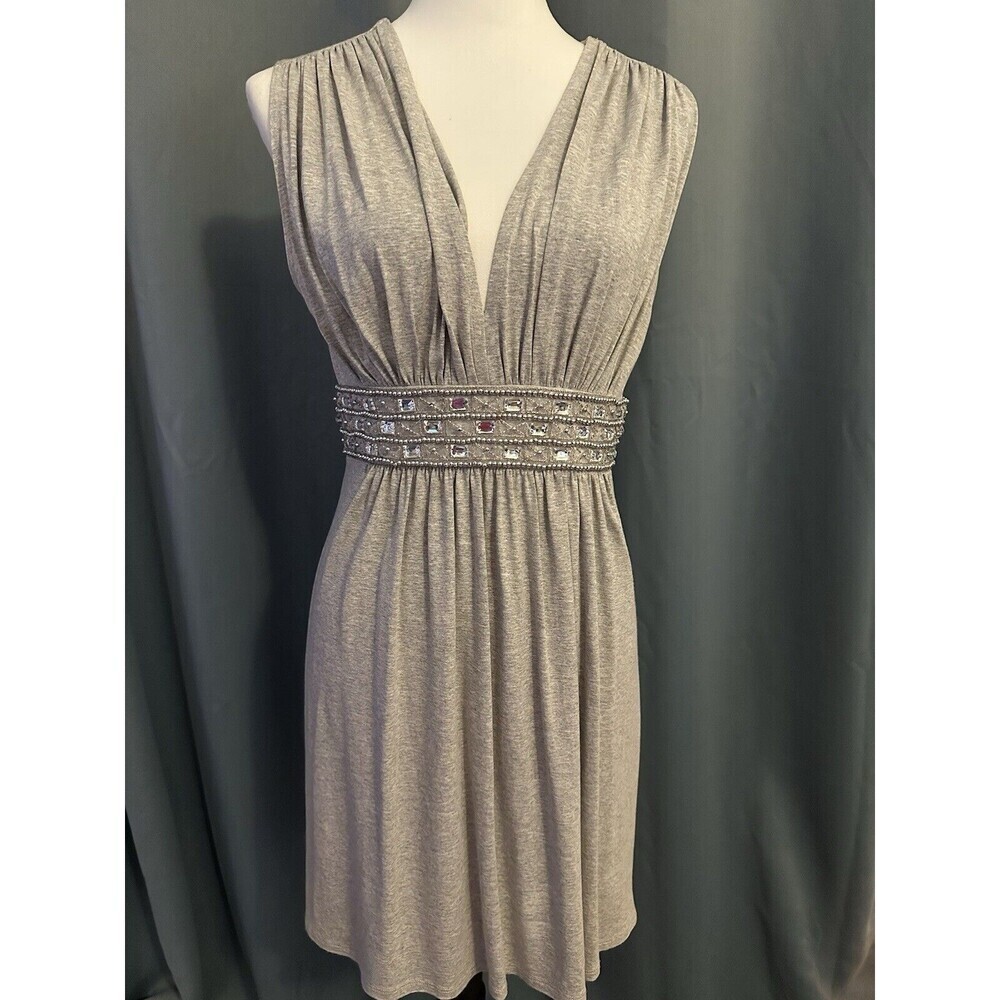 White House Black Market Diamond Rhinestone Bodice Sheath Dress Gray S